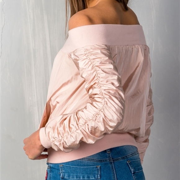 BLUSH PINK OFF SHOULDER JACKET - Picture 4 of 4